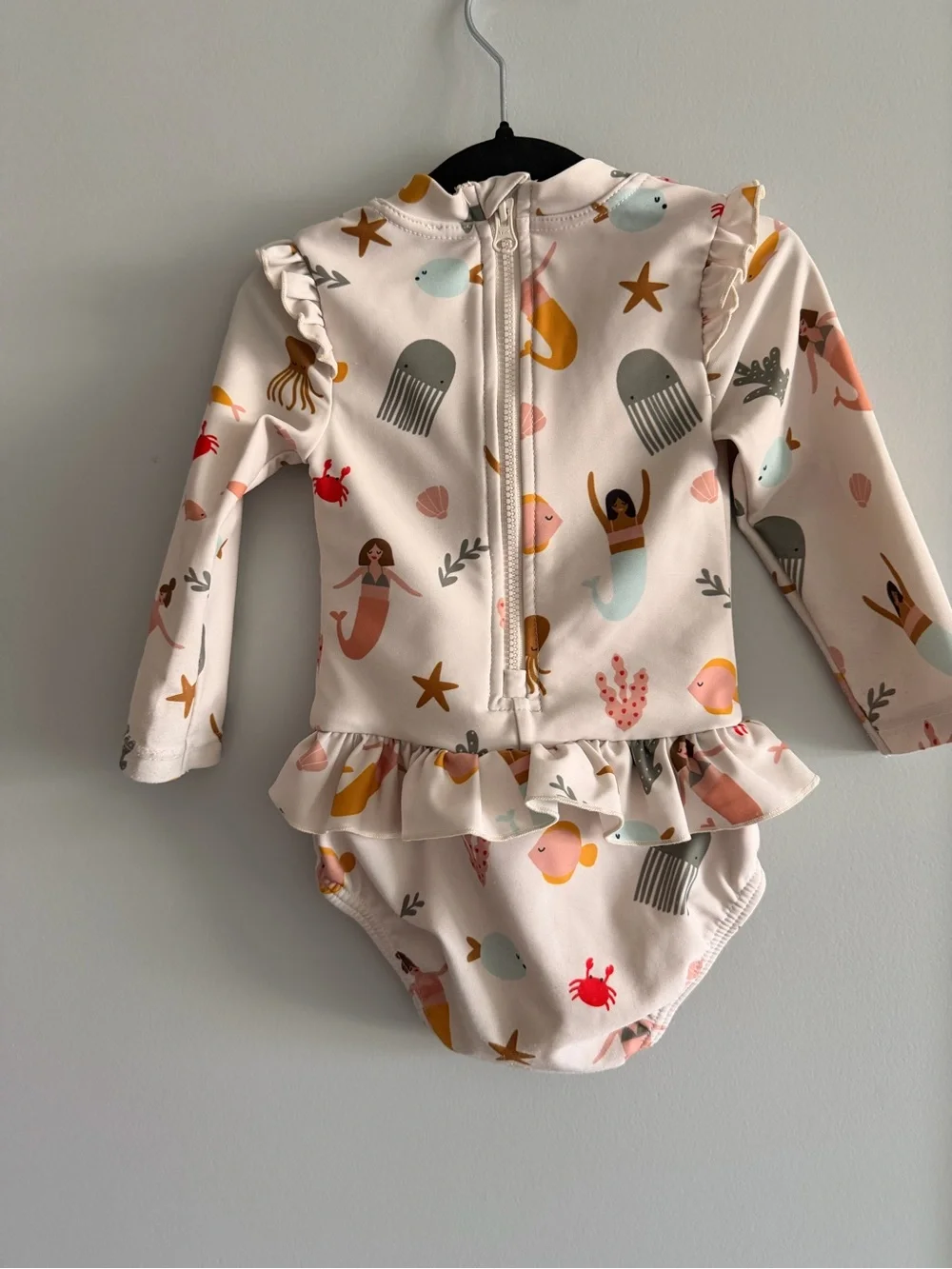 Long-Sleeve Mermaid Print Rash Guard One-Piece - Pink Liewood